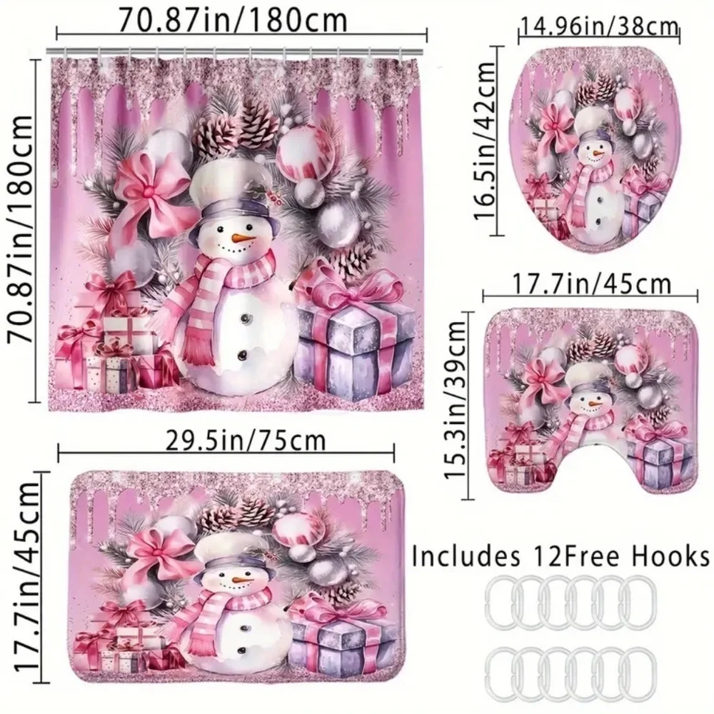 4pc Pink Snowman Bathroom Set NWT